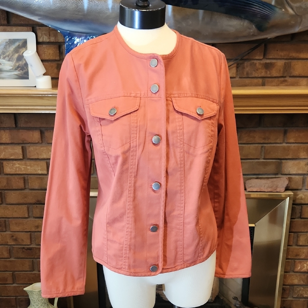Pendleton Women's Jacket in Coral Pink Size Petite Large Salmon Cotton Blnd